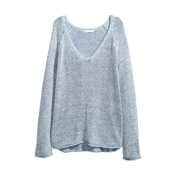 H&M Basic Open Knit Sweater Light Blue Open Knit Long Sleeve Oversized - Picture 1 of 6